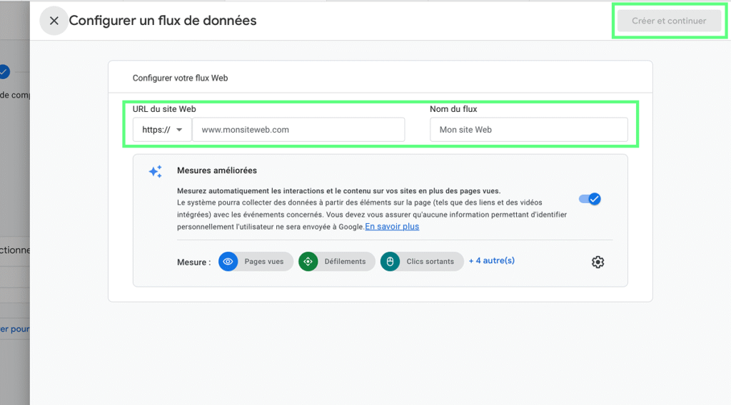 Configuration d'un flux de données
