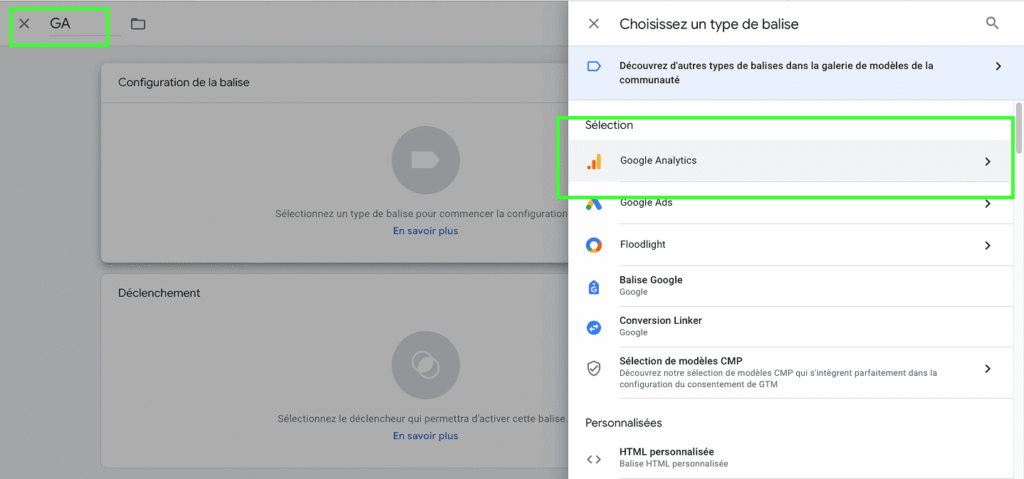Configuration d'une balise GA