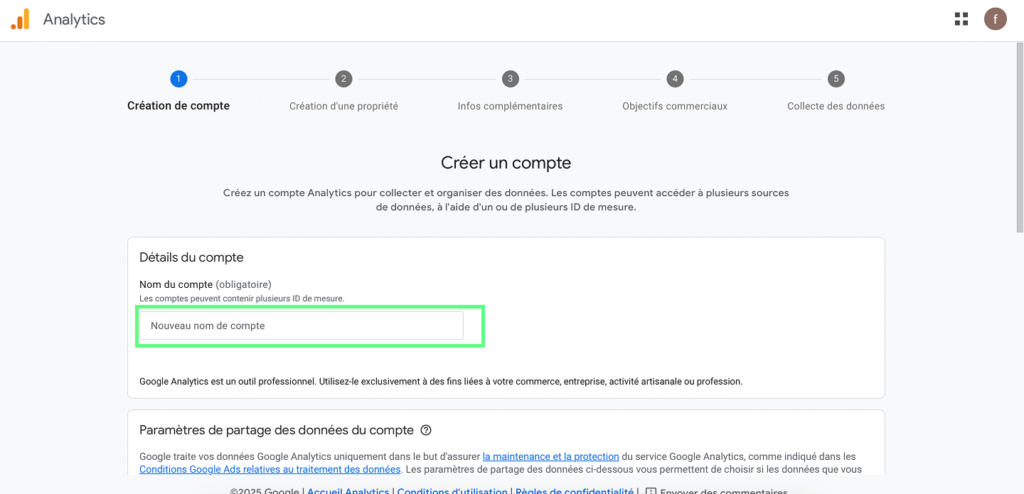 Créer un compte Analytics