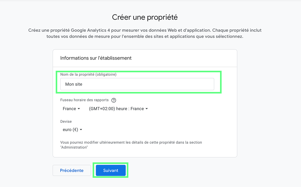 Créer une propriété Analytics