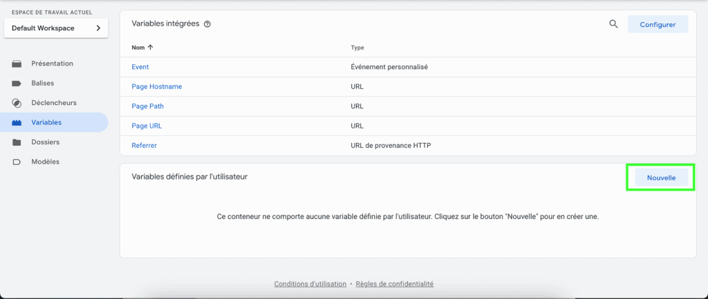 Nouvelle variable GTM