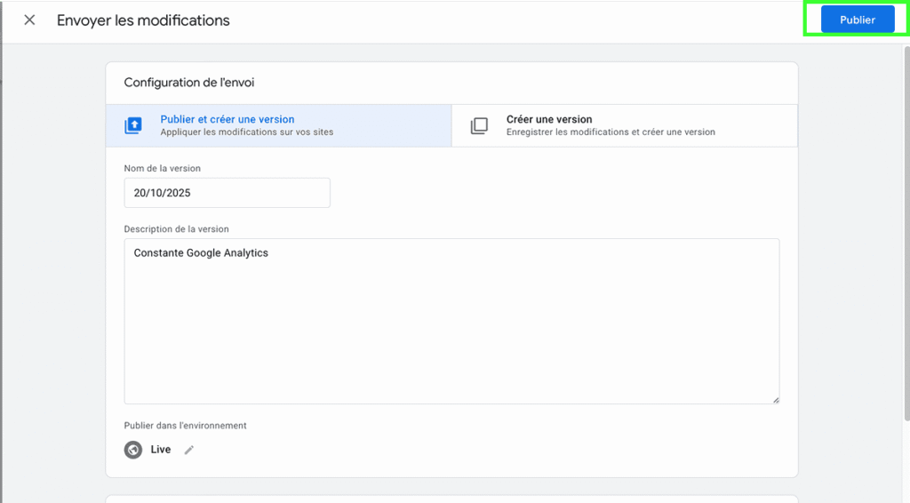 Publication des modifications