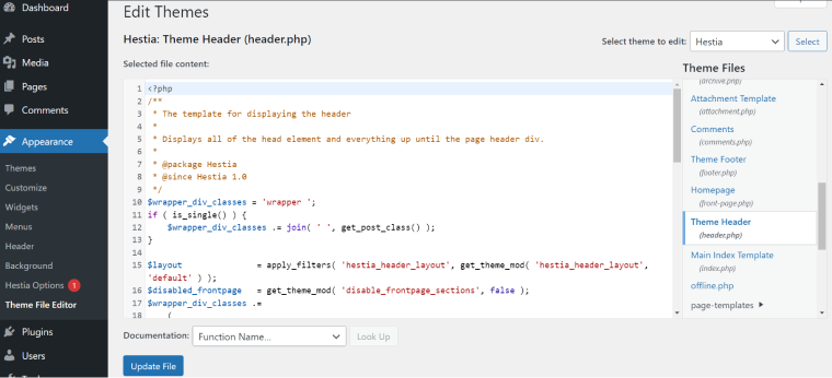 Header php en WP