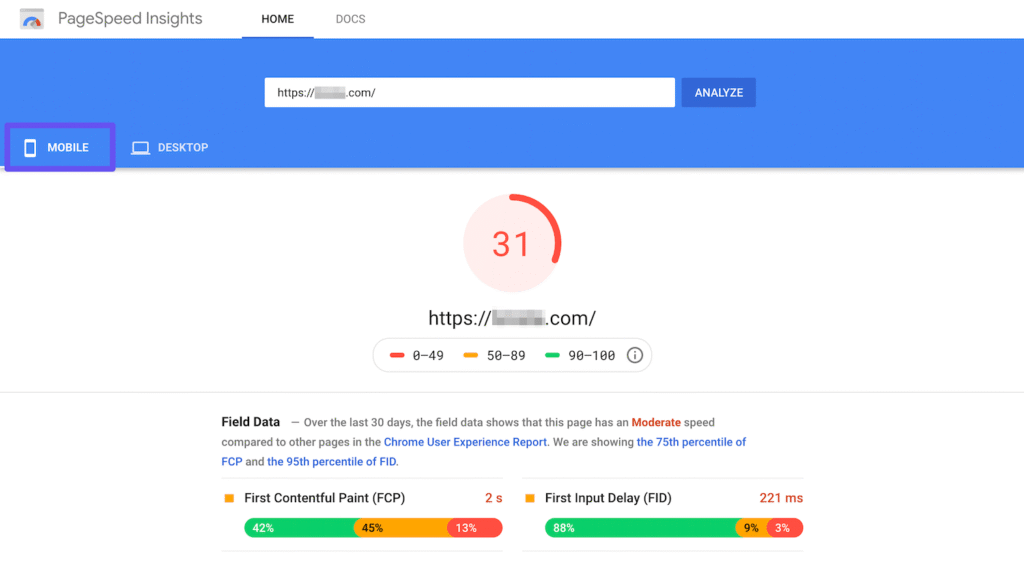 Google Page Speed - test de la vitesse de chargement