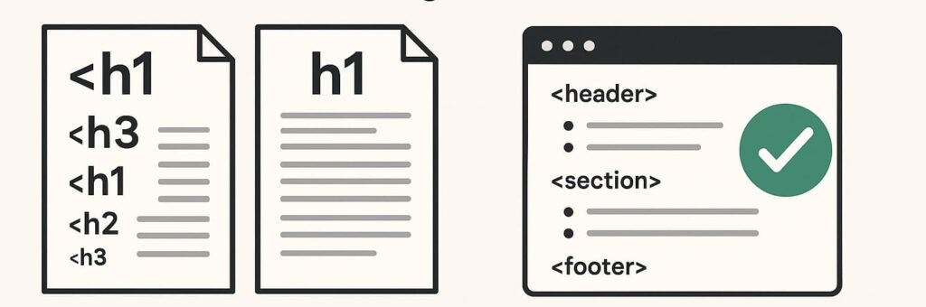 Schéma d'optimisation de la structure des titres H1, H2 et H3 pour le référencement naturel d'une page web.