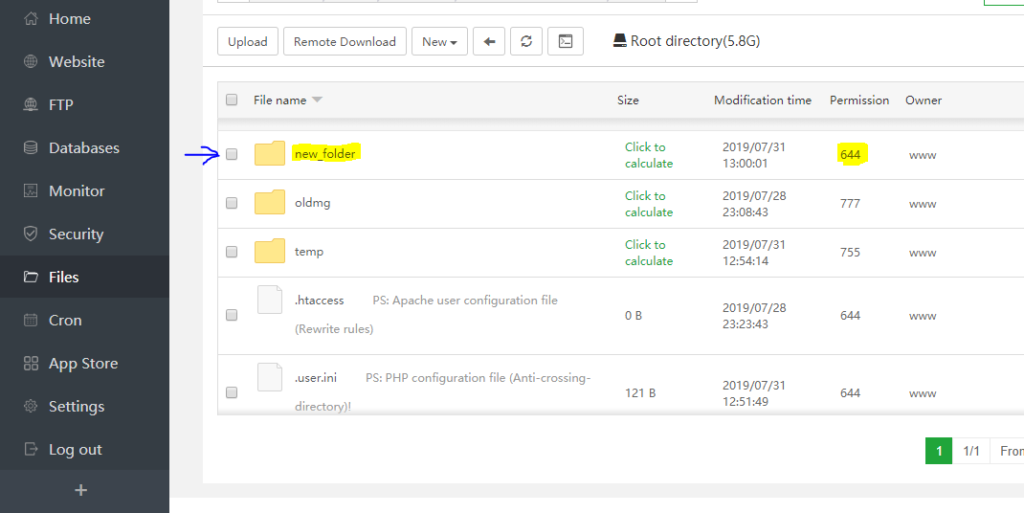 permissions 644 file manager