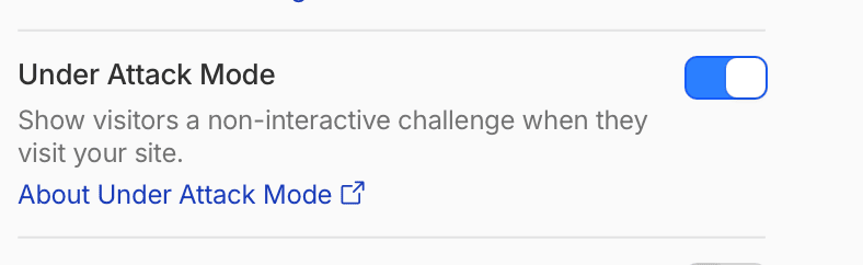 Activer le mode I m Under Attack Cloudflare niveau de sécurité urgence cyberattaque